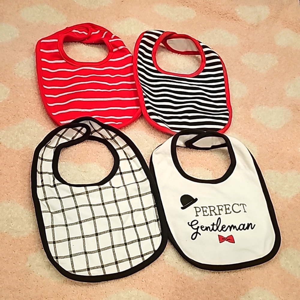 F Little Treasure Baby Bib Set, 4 pieces black red Perfect Gentleman N W/o tags - Picture 1 of 8